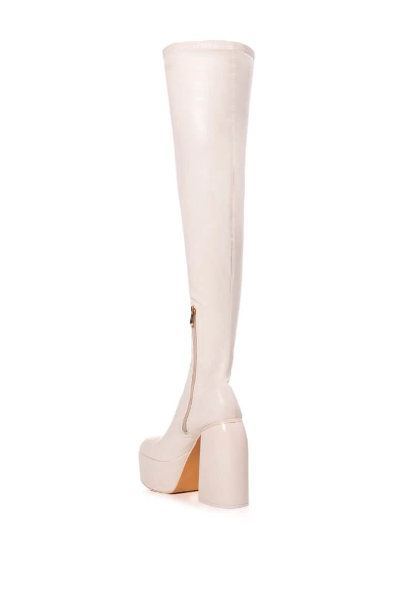 READY TO MINGLE OVER THE KNEE PU CHUNKY PLATFORM BOOT IN CREAM 6 READY TO MINGLE OVER THE KNEE PU CHUNKY PLATFORM BOOT IN CREAM - Image 4