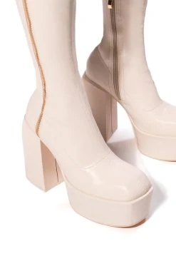 READY TO MINGLE OVER THE KNEE PU CHUNKY PLATFORM BOOT IN CREAM 11 READY TO MINGLE OVER THE KNEE PU CHUNKY PLATFORM BOOT IN CREAM -Azalea Wang store ready to mingle over the knee pu chunky platform boot in cream cream 5 5