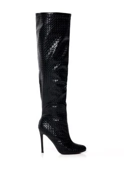 RONNIE WEAVED THIGH HIGH BOOT IN BLACK -Azalea Wang store ronnie weaved thigh high boot in black black 2 2