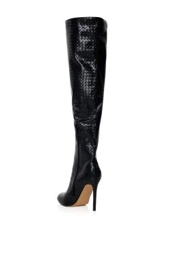 RONNIE WEAVED THIGH HIGH BOOT IN BLACK -Azalea Wang store ronnie weaved thigh high boot in black black 4 4