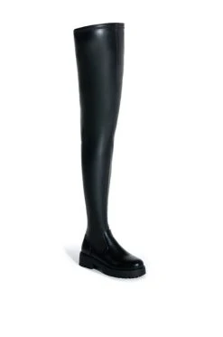 **SLIM FIT** AZALEA WANG SURGICAL FLATFORM BOOT WITH 4 WAY STRETCH IN STRETCH PU 13 **SLIM FIT** AZALEA WANG SURGICAL FLATFORM BOOT WITH 4 WAY STRETCH IN STRETCH PU -Azalea Wang store slim fit azalea wang surgical flatform boot in stretch pu black 3 3