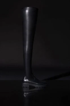 **SLIM FIT** AZALEA WANG SURGICAL FLATFORM BOOT WITH 4 WAY STRETCH IN STRETCH PU 19 **SLIM FIT** AZALEA WANG SURGICAL FLATFORM BOOT WITH 4 WAY STRETCH IN STRETCH PU -Azalea Wang store slim fit azalea wang surgical flatform boot with 4 way stretch in stretch pu black 2 2