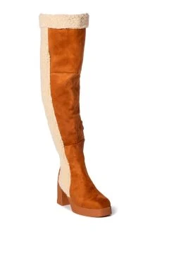 TOP TIER CHUNKY SUEDE BOOT IN TAN -Azalea Wang store top tier chunky suede boot in tan tan 3 3