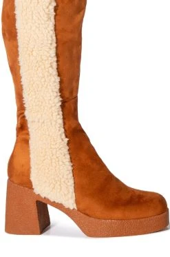 TOP TIER CHUNKY SUEDE BOOT IN TAN -Azalea Wang store top tier chunky suede boot in tan tan 5 5